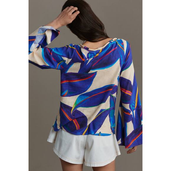 Farm Rio Long-Sleeve Rope-Tie Linen Blouse - Picture 4 of 4